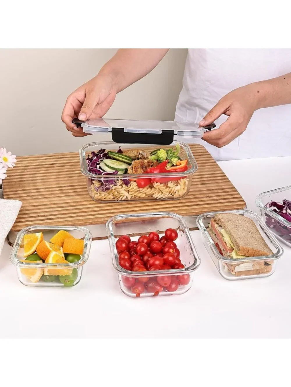 8 Pack Airtight Glass Meal Prep Containers with Lids, Leak Proof Bento Boxes